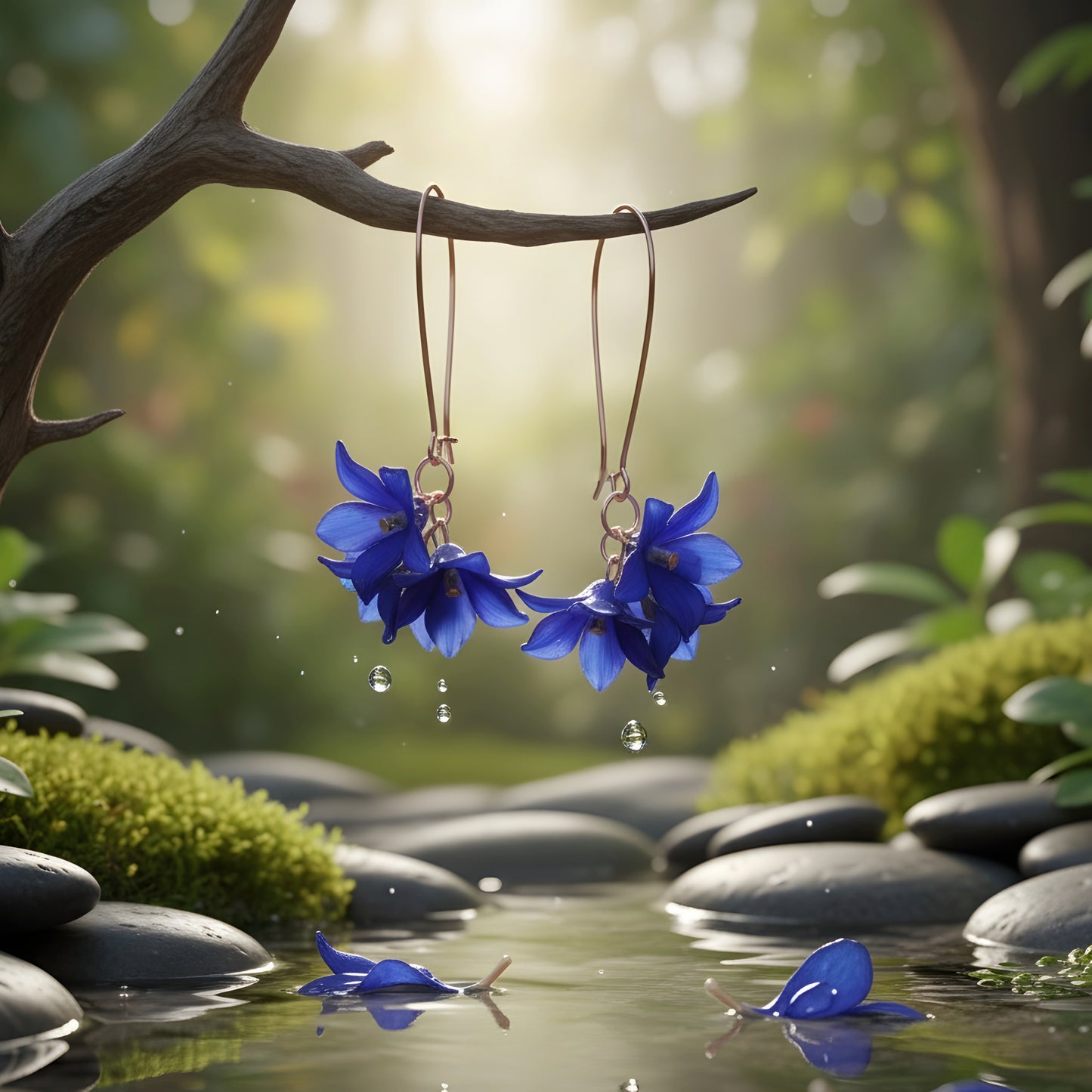 Blue Floral Drop Earrings