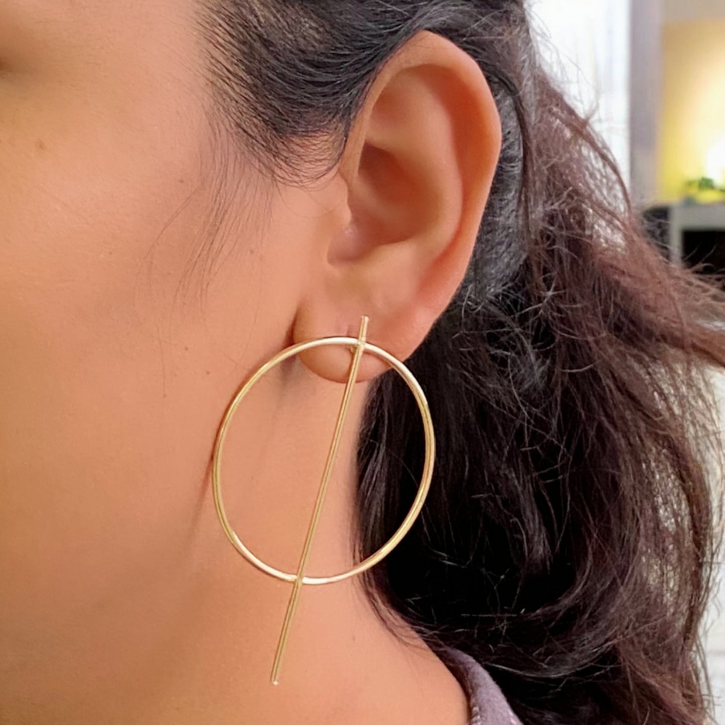 Golden Round Geometric Earrings
