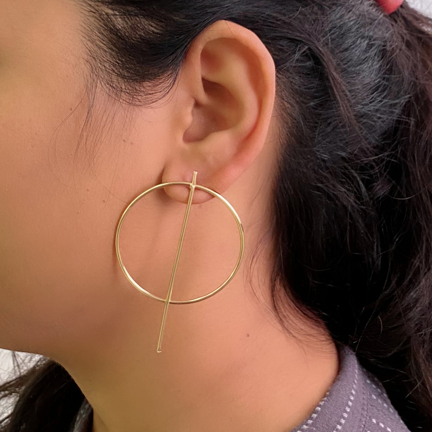 Golden Round Geometric Earrings