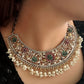 Dual Tone Afghani Oxidised Floral Choker Necklace Set with Hanging Pearls