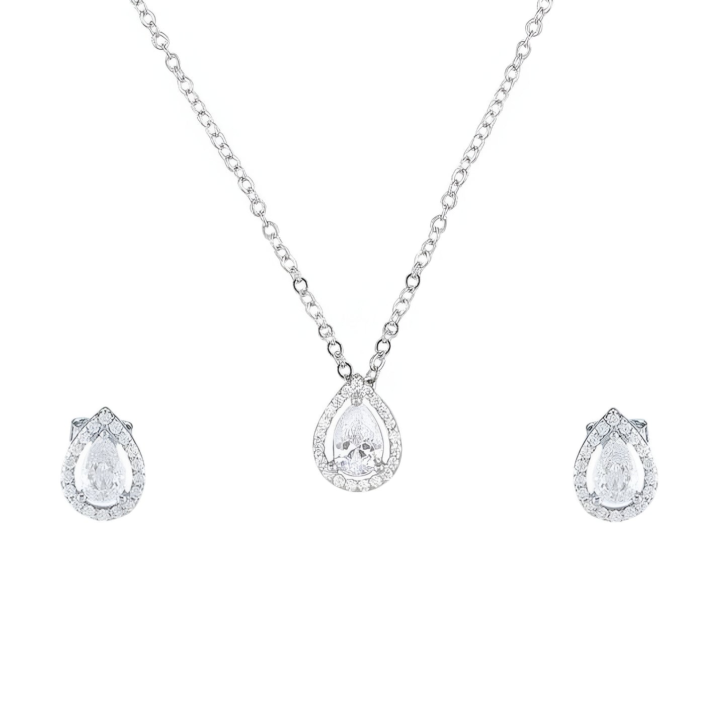 Beautiful Drop Single AD Solitaire Chain Pendant Set with Studs