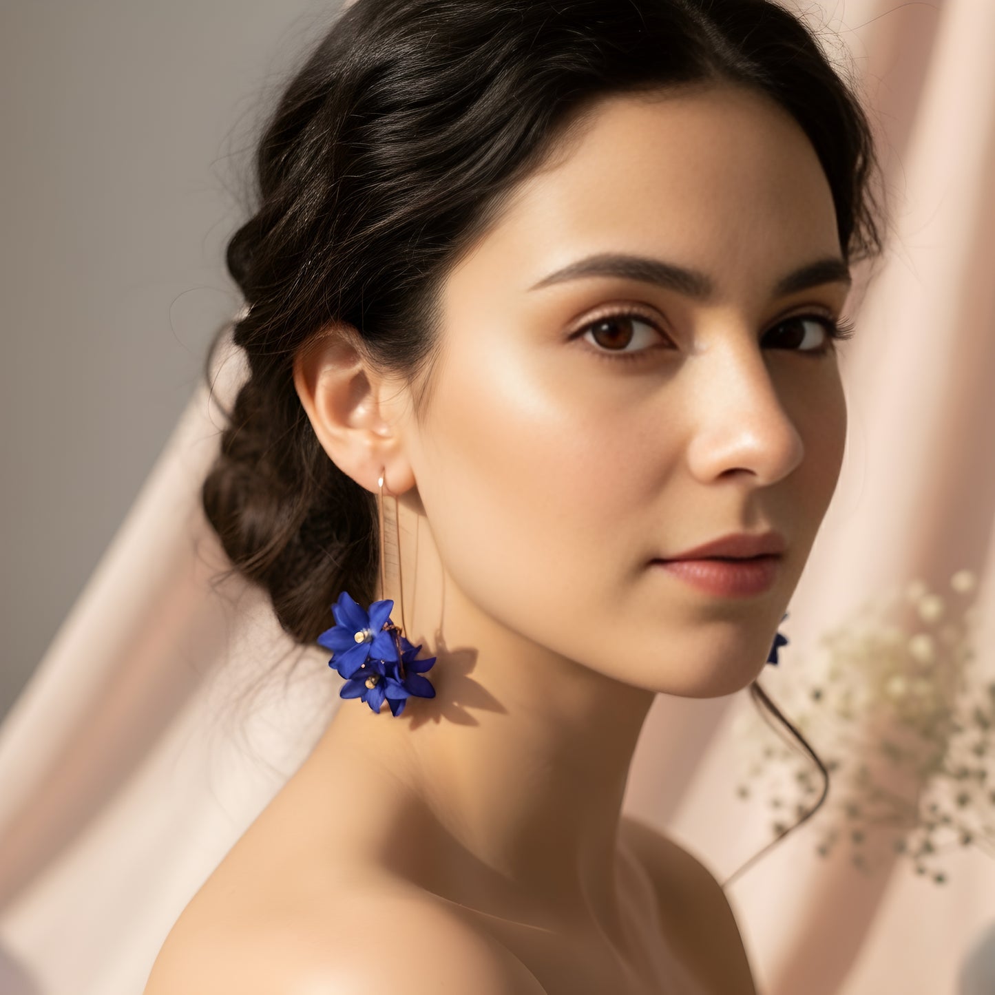 Blue Floral Drop Earrings