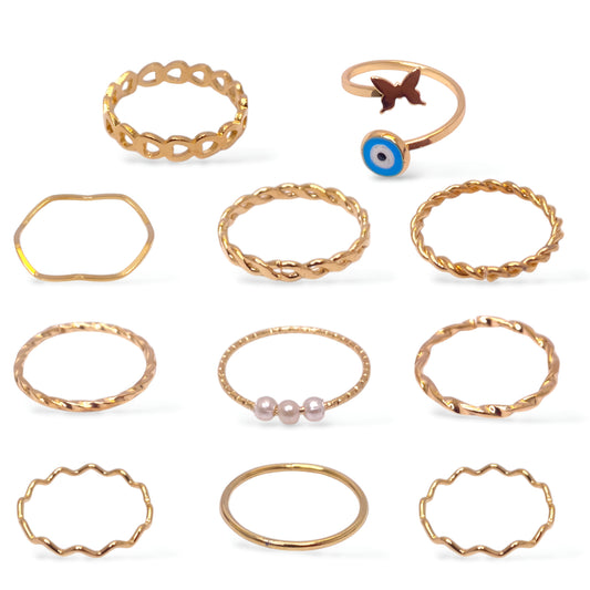 Trendy & Stylish Korean Design 11 pcs Ring Combo Set for Women
