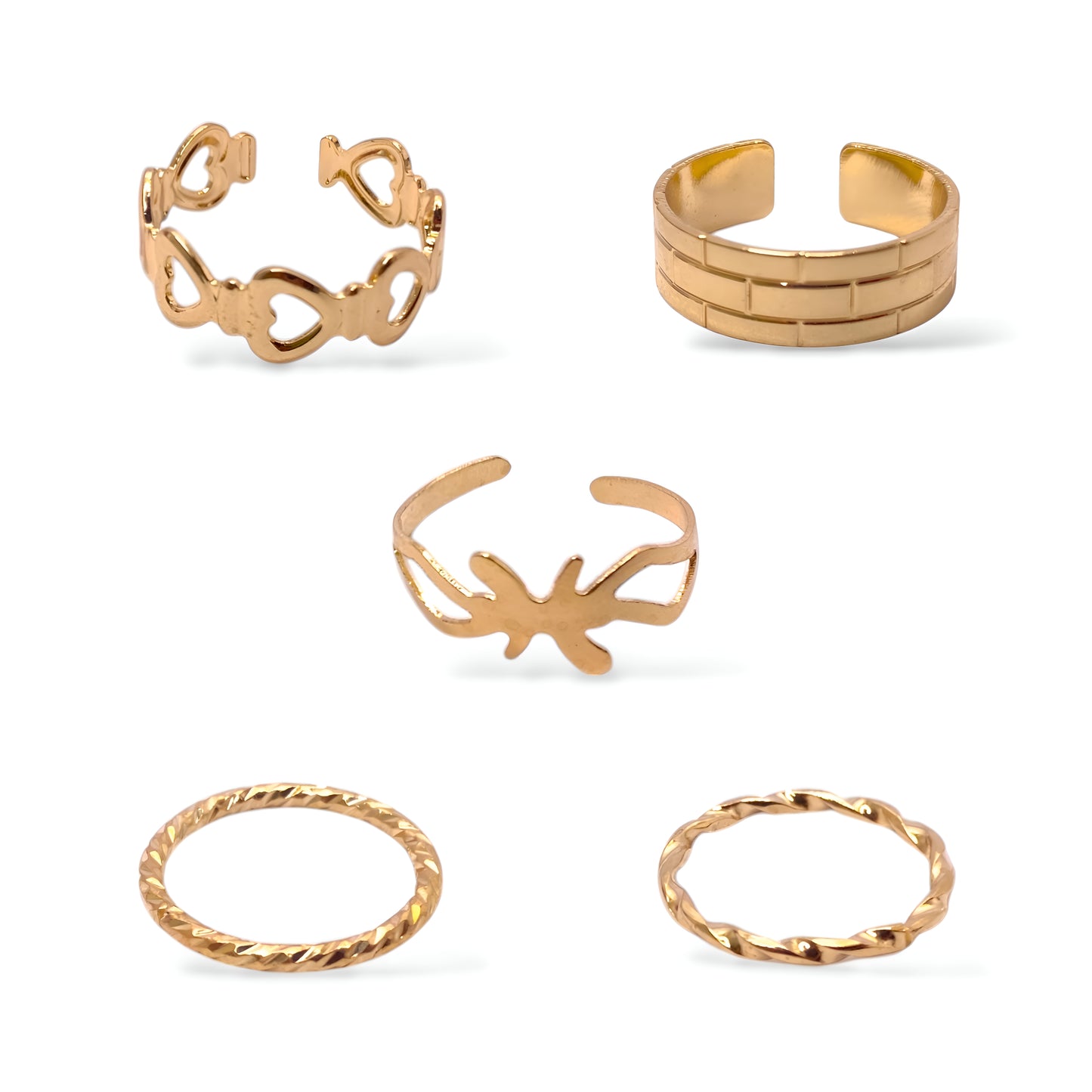 Trendy Western Golden Plated 5 Rings Combo Set for Women