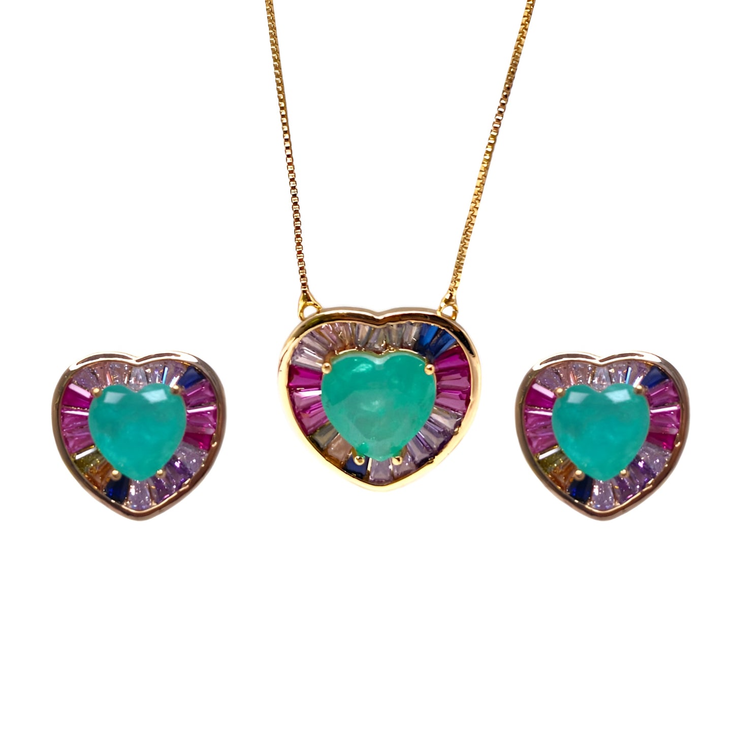 Heart Shaped Pendant Set with Aqua Colour