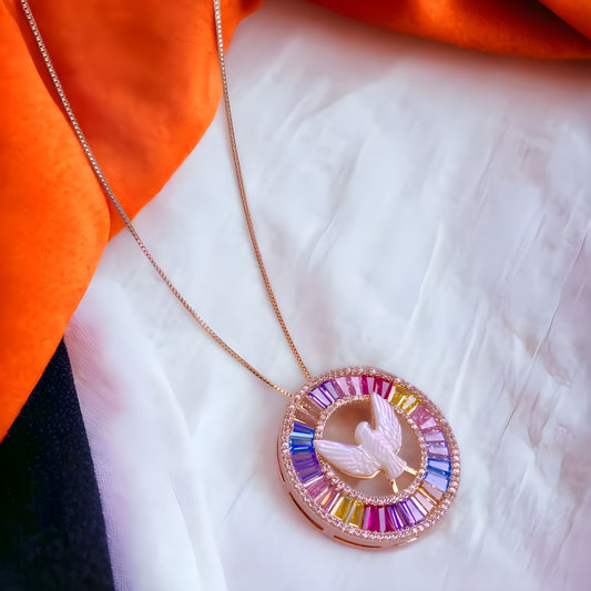Circle Eagle Chain Pendant with MOP & Colorful