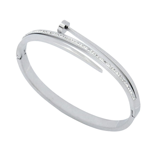 Silver Plated AD Studded Stainless Steel Style Bracelet for Women