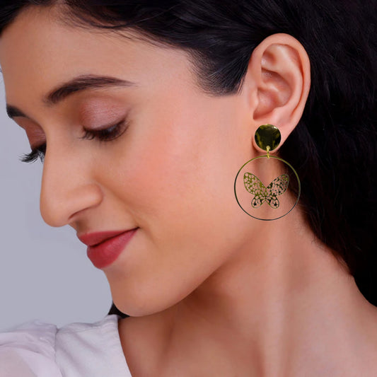 Butterfly Resin Gold Plated Dangler Earrings