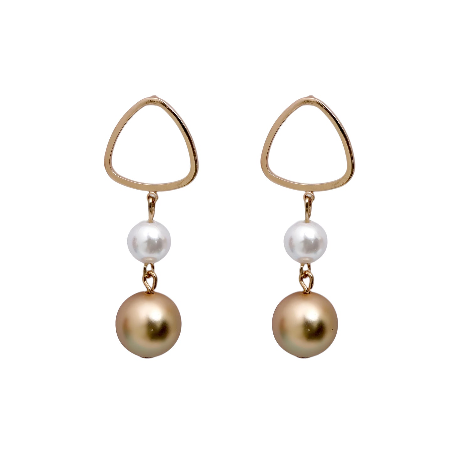 Stylish Golden Plated Drop Danglers with Golden & White Pearl