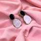 Black & Baby Pink Enamel Earrings