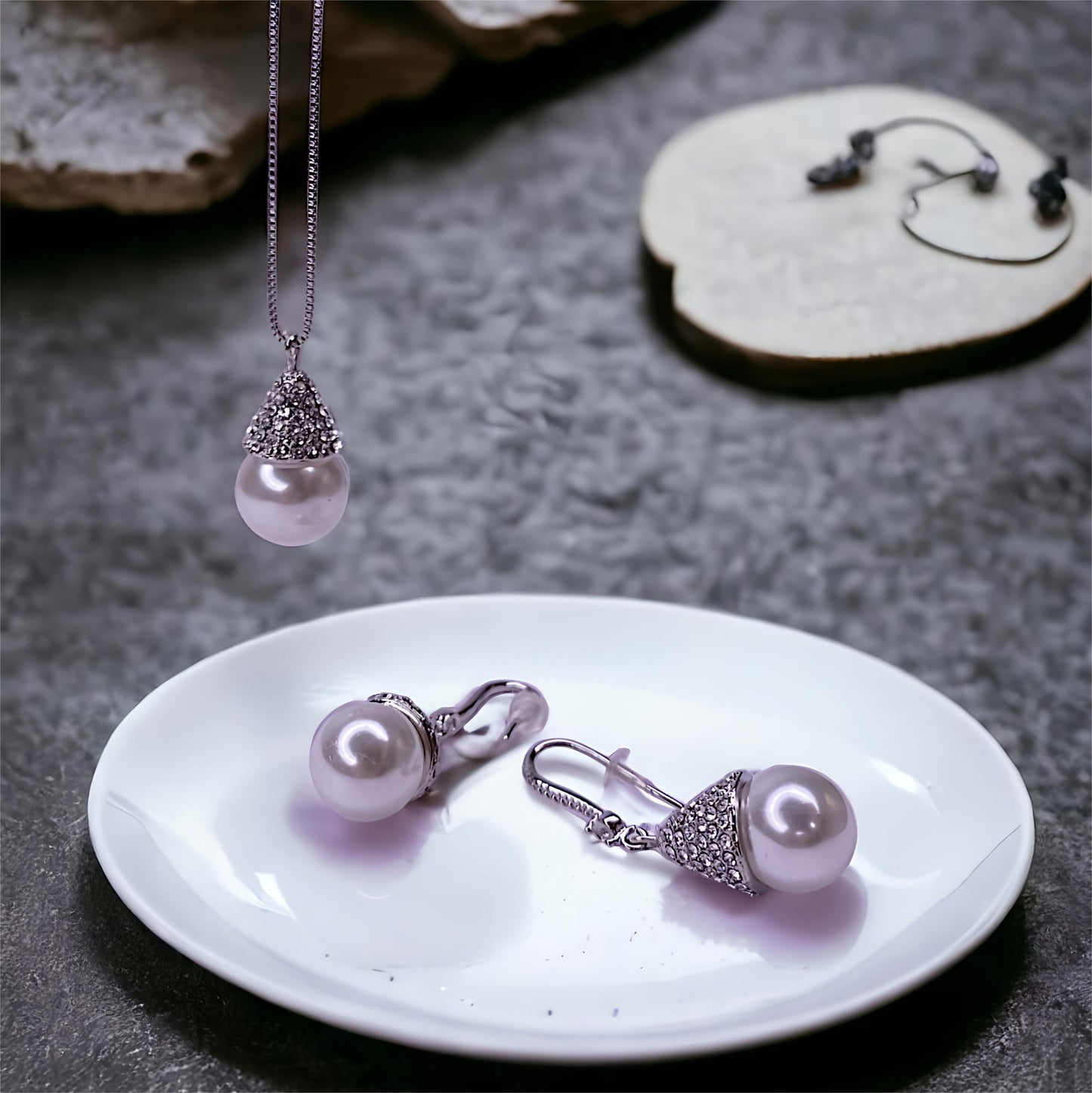 White Pearl Drop Pendant Set