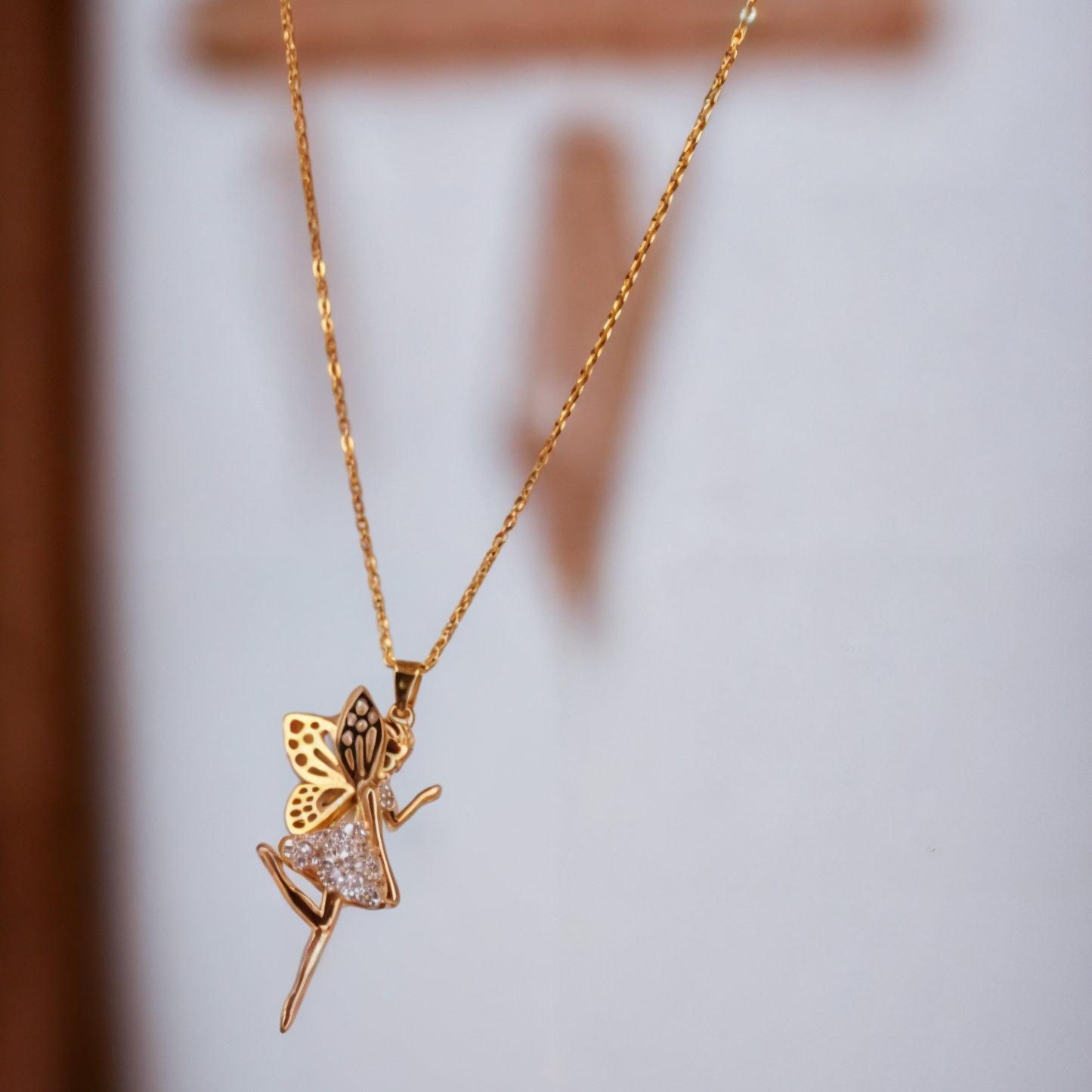 Beautiful Golden Fairy Chain Pendant with CZ