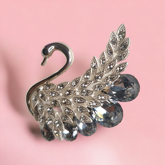 Regal Swan Elegance Gold Plated Stone Studded Brooch