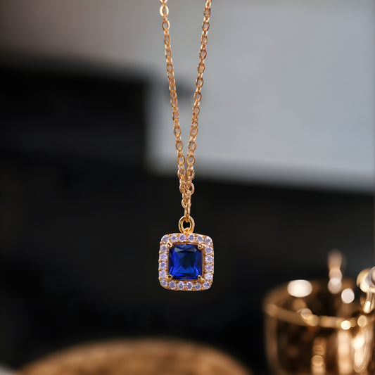 Beautiful Blue Emerald Cut Chain Pendant