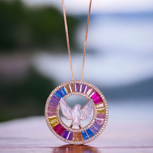 Circle Eagle Chain Pendant with MOP & Colorful