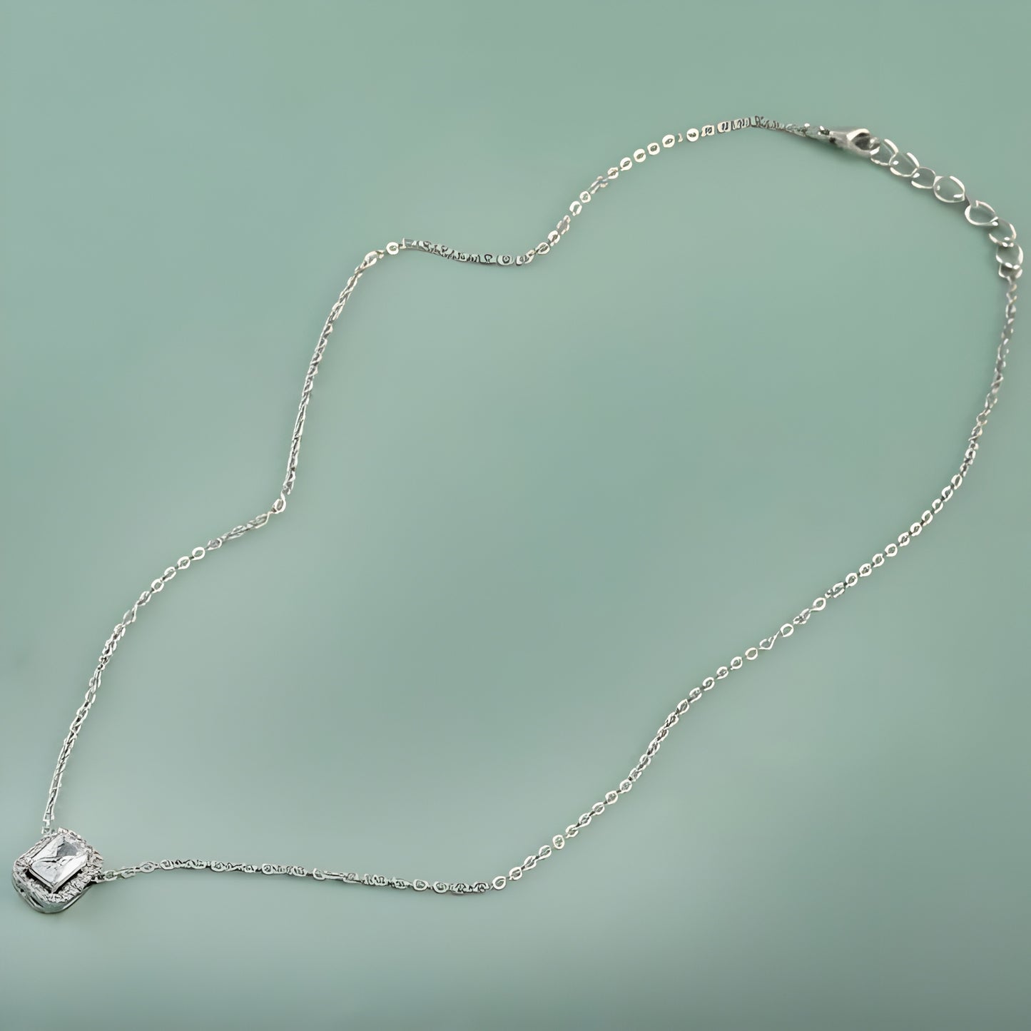 Beautiful Emerald Cut Single AD Solitaire Chain Pendant Set with Studs