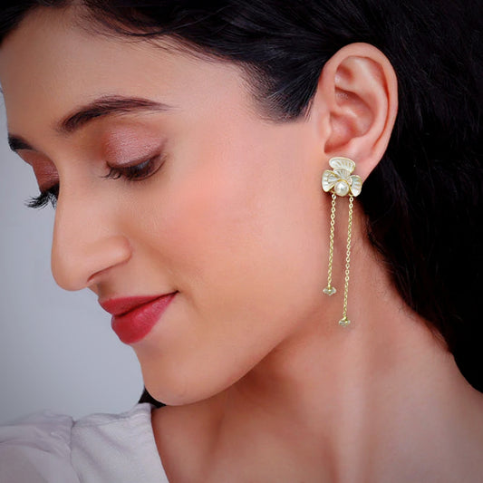 Beautiful Golden Korean Design Floral Danglers