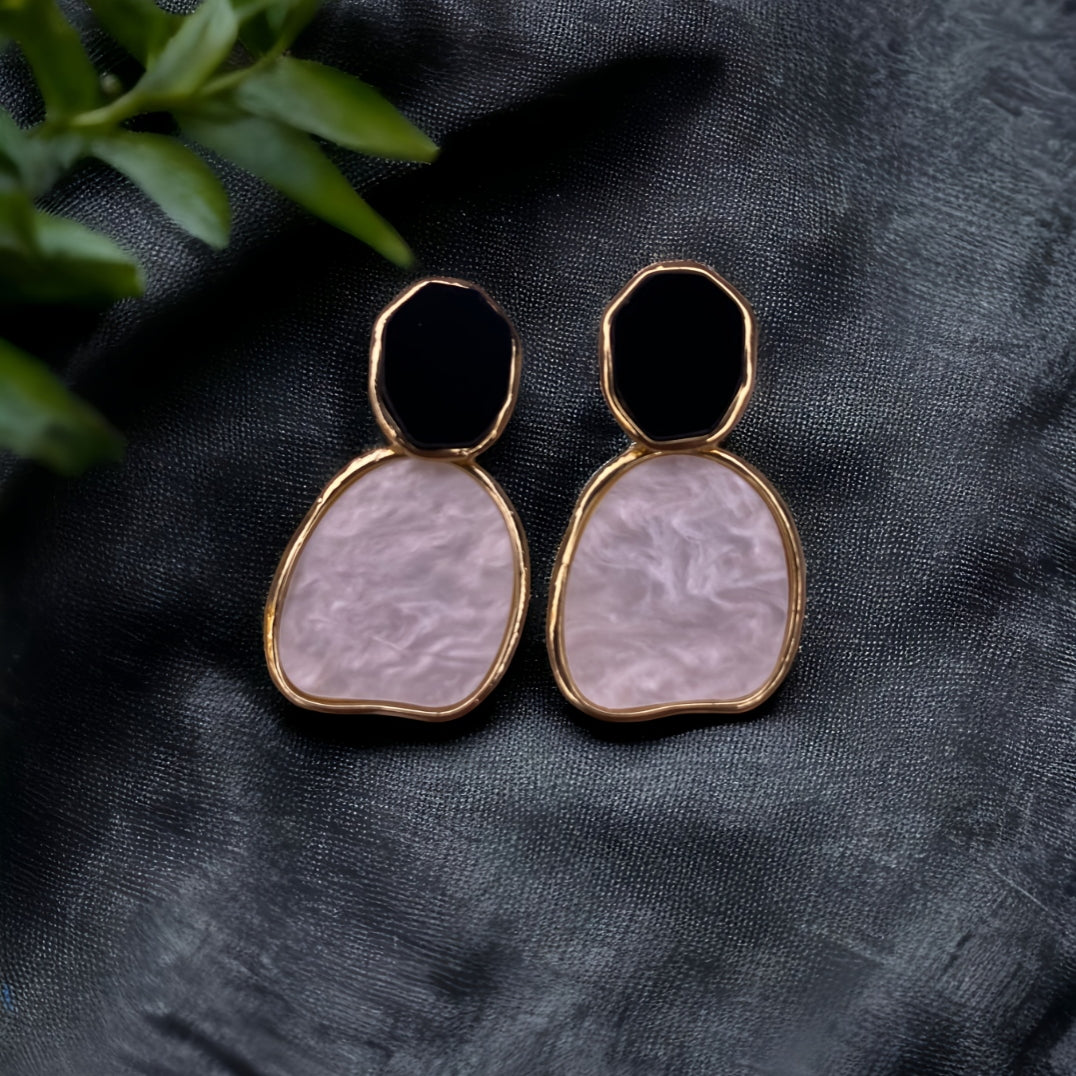Black & Baby Pink Enamel Earrings