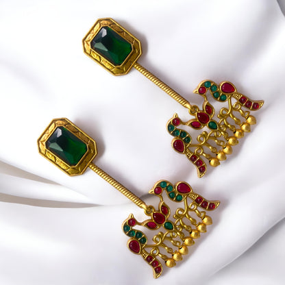 Beautiful Antique Gold Finish Peacock Design Danglers