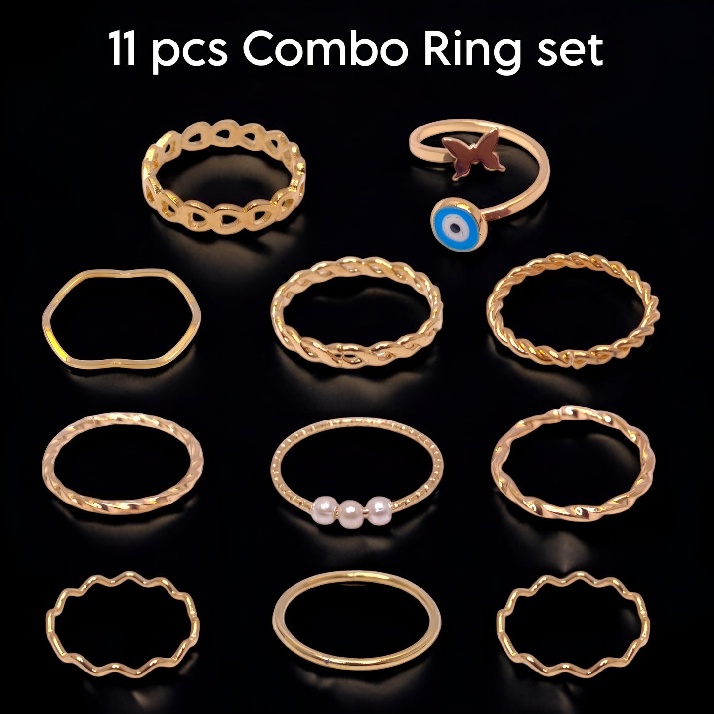 Trendy & Stylish Korean Design 11 pcs Ring Combo Set for Women