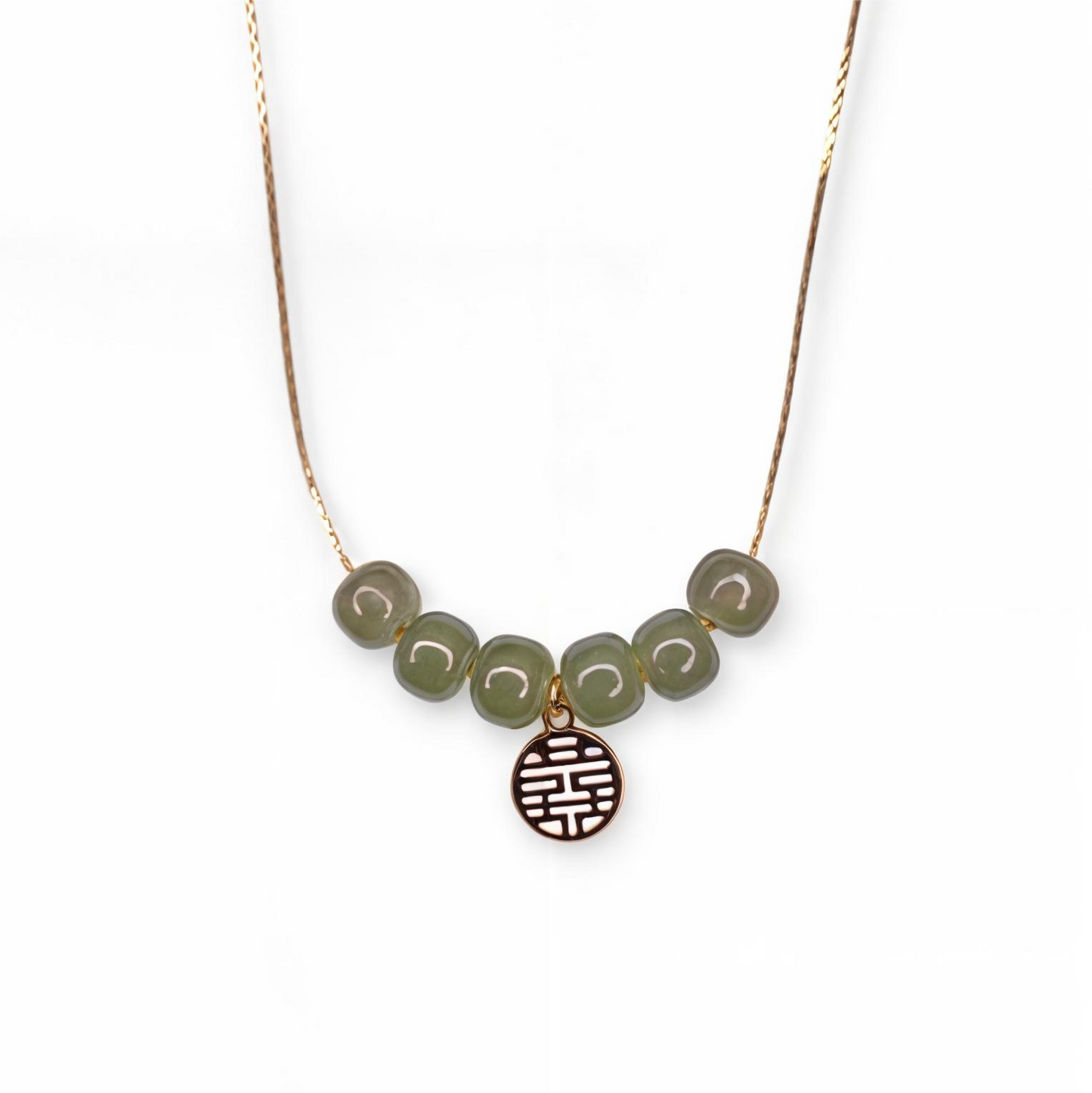Jade Beads Chain Pendant with Golden Charm