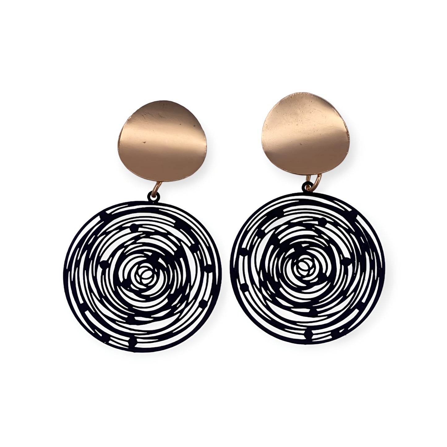 Golden Plating Black Spiral Earrings