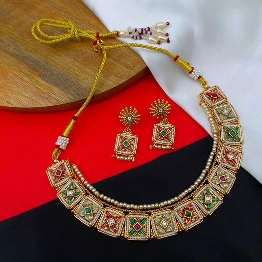 Gold Plated Meenakari Pearls Necklace Set by Vatiyaana Jewels