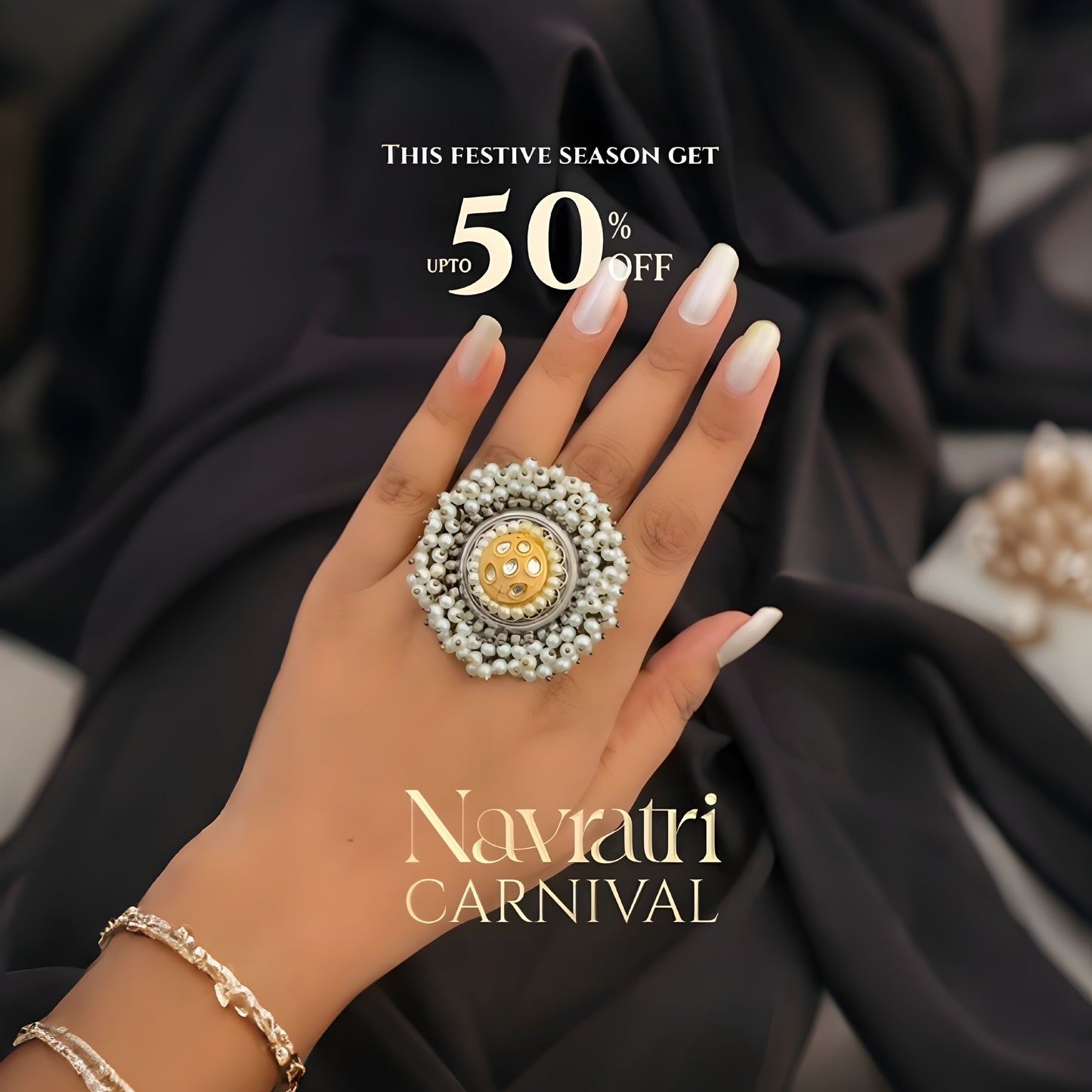 Elegant Pearl Cluster Adjustable Statement Ring