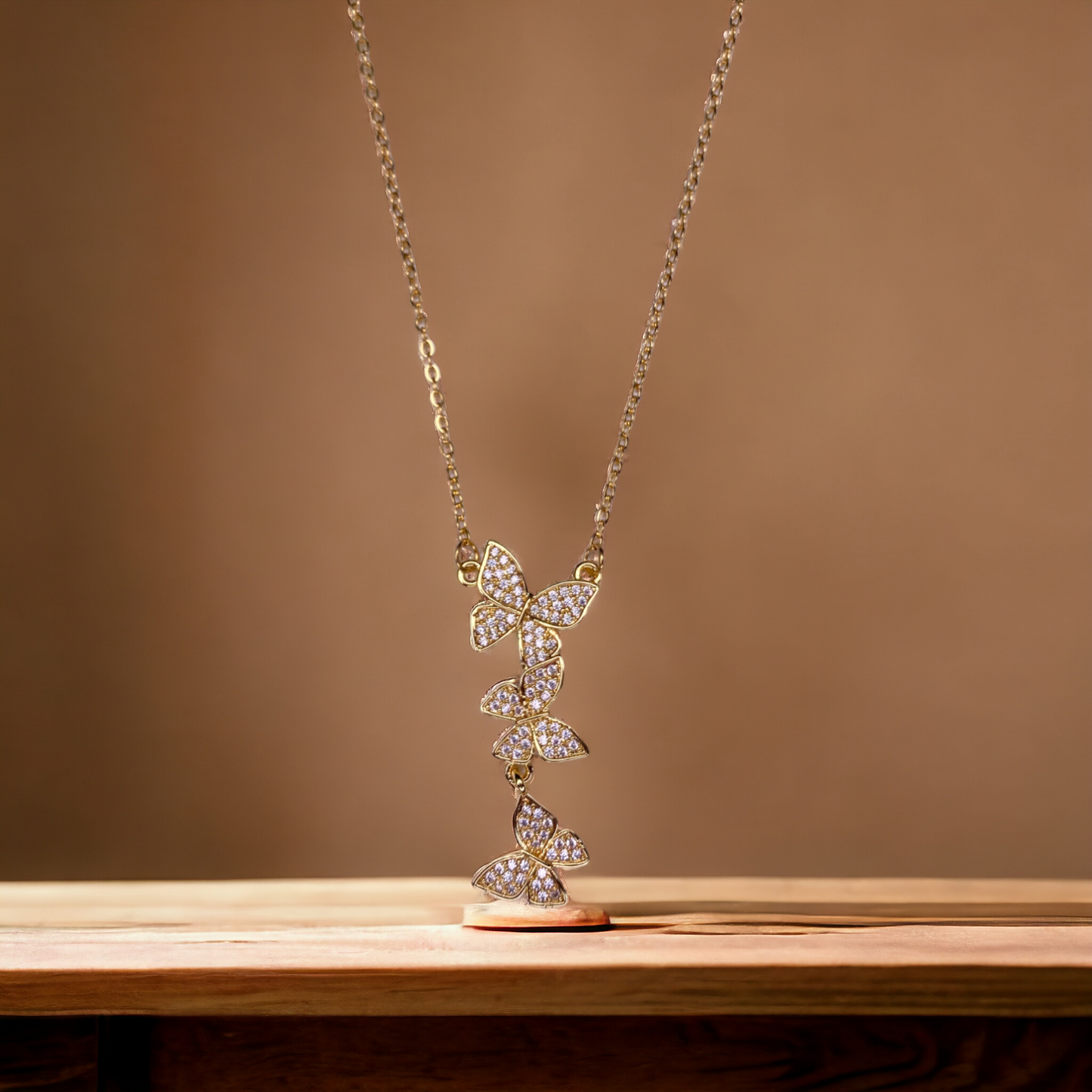 Stone-Studded Gold-Plated Butterfly Pendant