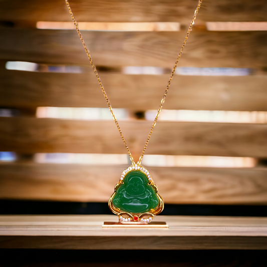 Green Buddha Jade Pendant Gold-Plated Elegance