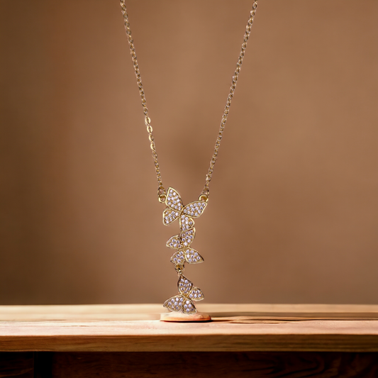 Stone-Studded Gold-Plated Butterfly Pendant